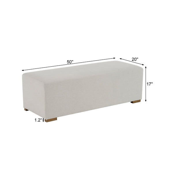 English Elm Christopher Knight Home® - Simple White Long Ottoman — Nordic Fabric Bench for Entry, Living & Bedroom, 51" Durable Seat, 17" H N769P296340W