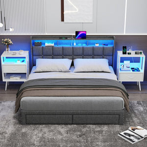 English Elm 2 Pack Modern Nightstands With Usb Charging, Led Light, And Stylish Fabric Drawers For Organization W1550P272168