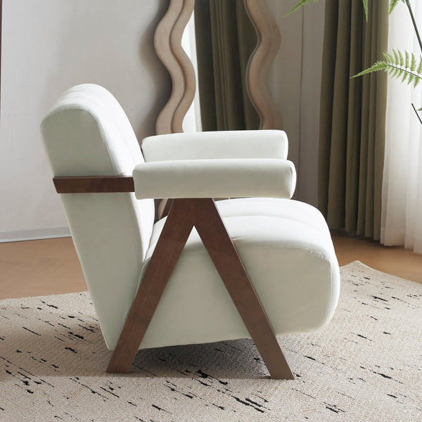 English Elm Christopher Knight Home® - Mid Century Modern Barrel Chair with Solid Wood Frame, Plush Tufted Velvet Ivory Seat, Cozy 28.5" Wide Lounge N765P197467W