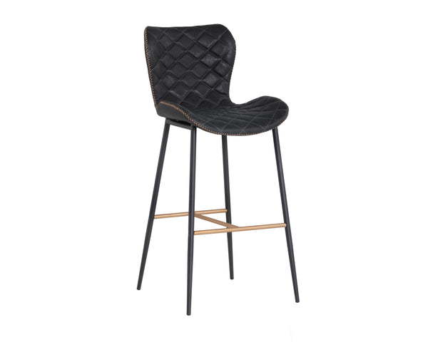 Sunpan Lyla Stylish Barstool Set of 2 with Diamond-Stitched Seat and Chic Gold Accents for Modern Spaces Antique Black