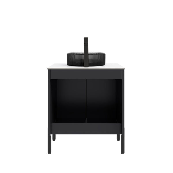 English Elm Dina Floating Bathroom Vanity with Sintered Stone Top and Crystal Glass Basin W2615S00661