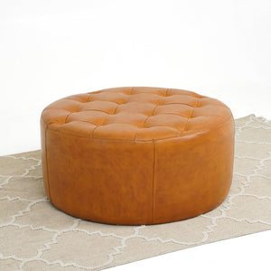 English Elm Seletar Round Genuine Leather Tufted Ottoman Glam Living Room Footrest Seating B183P231929