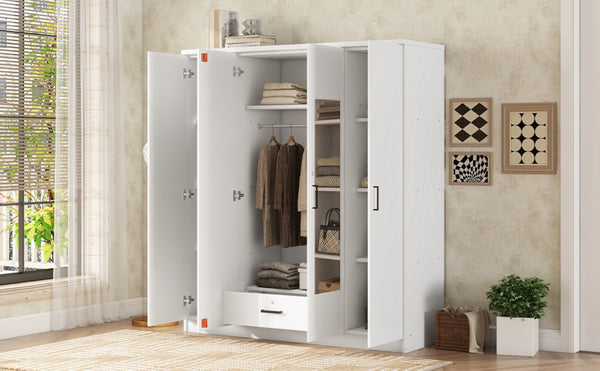 English Elm 4-door Mirrored Wardrobe White Mdf Armoire with Interior Shelves and Lockable Drawer LP006602AAK