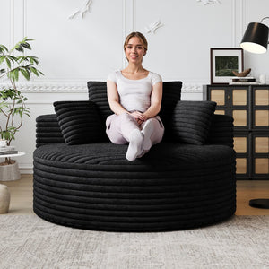 English Elm 50''L Plush Corduroy Sponge Single Sofa Bed with No Assembly, Fluffy Modern Sleeper for Living Areas Black W834P337428