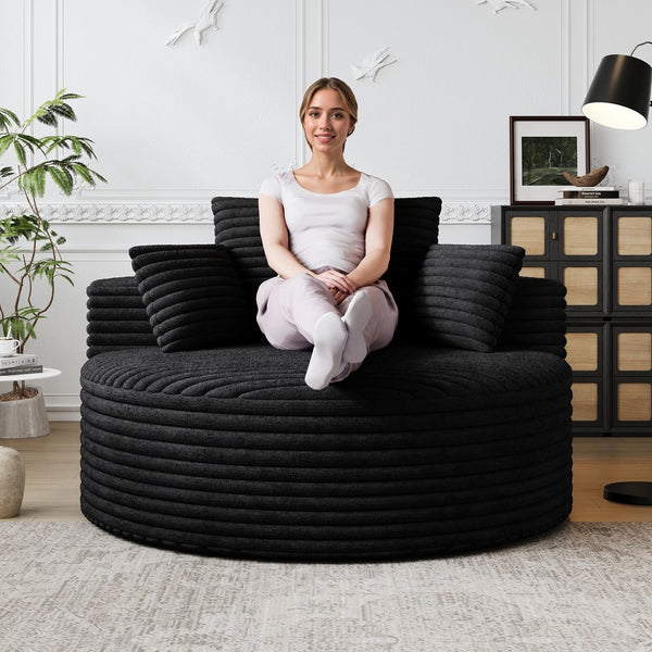 English Elm 50''L Plush Corduroy Sponge Single Sofa Bed with No Assembly, Fluffy Modern Sleeper for Living Areas Black W834P337428