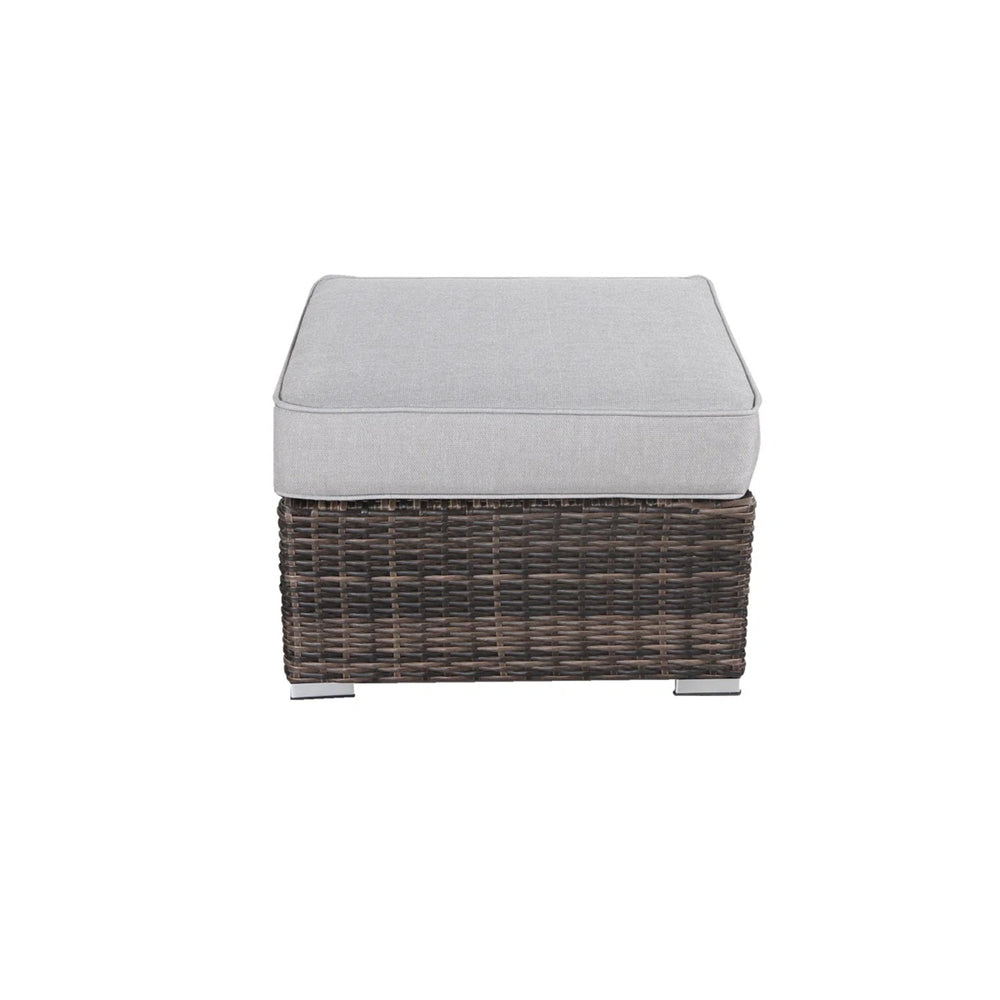 English Elm Outdoor Ottoman with Cushion Fully Assembled — Square Wicker Footrest, Gray Olefin Cushion, Rustproof Frame B120P361804