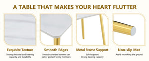 English Elm Table and Chair Set Marble Glass Top Gold Legs with Four Pu Leather Dining Seats W1151S04634