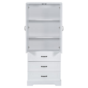 English Elm Tall Bathroom Storage Cabinet - Modern White Design With Adjustable Shelves, Drawers & Doors! N725P206123K-GIGA