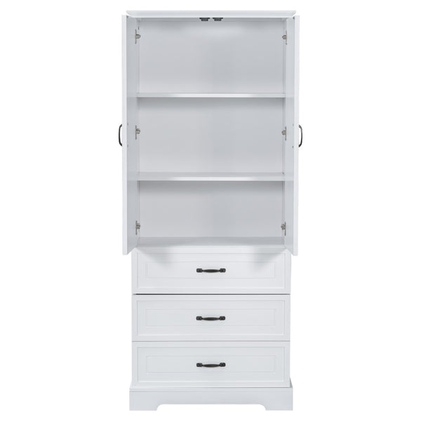English Elm Tall Bathroom Storage Cabinet - Modern White Design With Adjustable Shelves, Drawers & Doors! N725P206123K-GIGA
