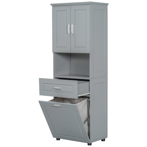 English Elm Tall Bathroom Cabinet with Tilt-Out Laundry Hamper, Adjustable Shelves, Anti-Tip Design & Large Storage Grey WF323481AAE