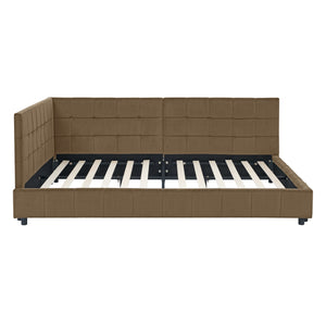 English Elm Full Upholstery Bed Frame with Tufted Velvet Sofa-Style Backrest and Armrests, Sturdy 500lb Capacity Brown W487S00294