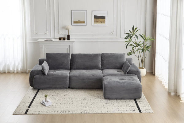 English Elm Modern Memory Foam Compressed Sofa — Pet-Friendly Corduroy Modular Sectional, Cloud-Like Comfort, No Assembly Grey W3723S00011
