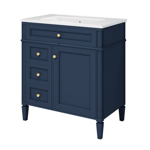 English Elm 30'' Modern Bathroom Vanity with Integrated Mirror Cabinet, Ceramic Sink, 3 Drawers & Ample Storage Blue SW000126AAC-1