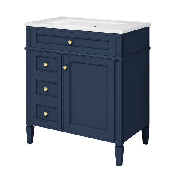 English Elm 30'' Modern Bathroom Vanity with Integrated Mirror Cabinet, Ceramic Sink, 3 Drawers & Ample Storage Blue SW000126AAC-1