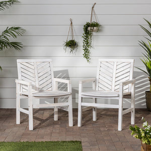 English Elm Walker Edison - Modern Acacia Patio Chairs Set of 2 — White Washed Chevron Design, Contoured Seats, Durable Outdoor Wood Finish B185P169303