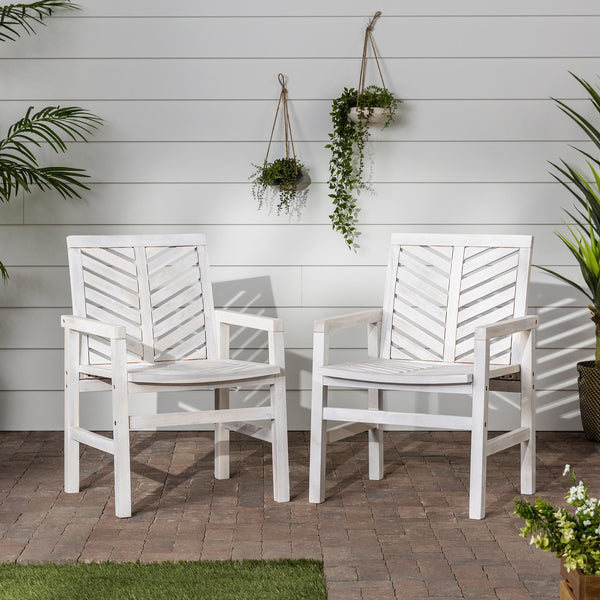 English Elm Walker Edison - Modern Acacia Patio Chairs Set of 2 — White Washed Chevron Design, Contoured Seats, Durable Outdoor Wood Finish B185P169303