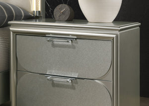English Elm Contemporary Glam Nightstand with Acrylic Handles and Embossed Panels, Felt-Lined Drawer, Dovetailed Craftsmanship Silver 33 L x 21 W x 28 H B2741P351978