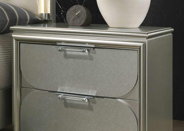 English Elm Contemporary Glam Nightstand with Acrylic Handles and Embossed Panels, Felt-Lined Drawer, Dovetailed Craftsmanship Silver 33 L x 21 W x 28 H B2741P351978