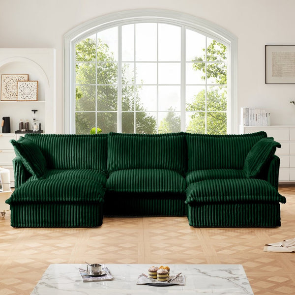 English Elm Slipcovered U-Shape Sectional Sofa Couch – Stylish Modular Deep Seat Design With Removable Covers, Green W3041S00083-GIGA