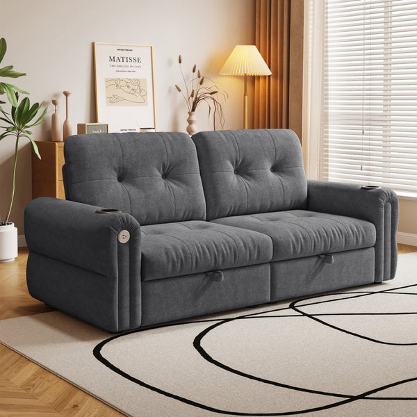 English Elm It Chenille Convertible Loveseat Sleeper with Steel Frame for Compact Living Spaces W3820S00034