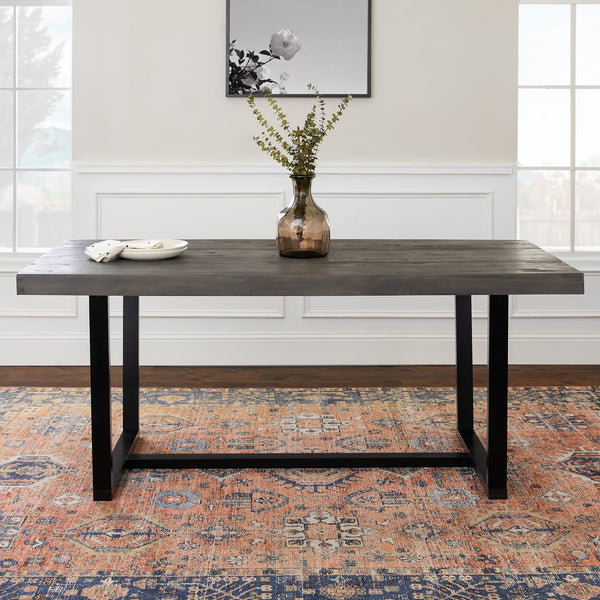 English Elm Walker Edison - Modern Distressed Solid Wood Dining Table with Metal Frame, Rustic Grey Pine, Seats 4-6 Adults, Farmhouse Charm B185P169418