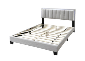 English Elm Light Gray Wool Upholstered Queen Platform Bed with Channel Tufted LED Headboard, Modern Plush Design, No Box Spring Needed B011P238969