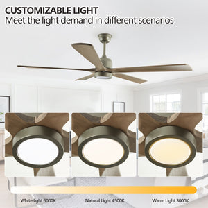 English Elm 60" Modern Wood Ceiling Fan with LED Light, Black 5-Blade DC Motor, Remote, Timer, Quiet Energy-Saving W1340P184910