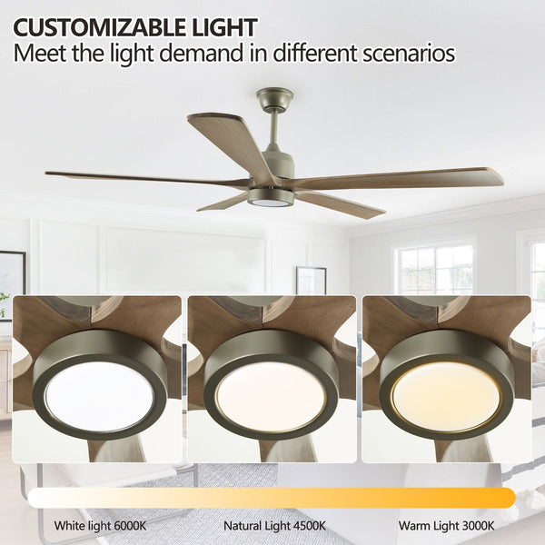 English Elm 60" Modern Wood Ceiling Fan with LED Light, Black 5-Blade DC Motor, Remote, Timer, Quiet Energy-Saving W1340P184910