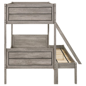 English Elm Brenton Twin-Over-Twin Bunk Bed with Ladder and Slatted Rails, Solid Rubberwood Farmhouse Style Retreat Brown B062S01006