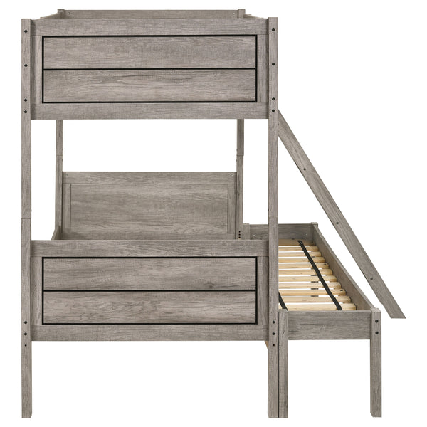 English Elm Brenton Twin-Over-Twin Bunk Bed with Ladder and Slatted Rails, Solid Rubberwood Farmhouse Style Retreat Brown B062S01006