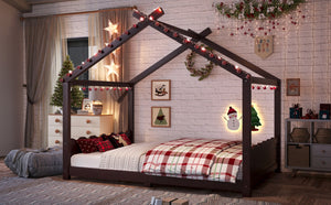English Elm Twin House Frame Floor Bed Solid Pine Kids Room Montessori Low Profile Play Nook Espresso W1580P387842