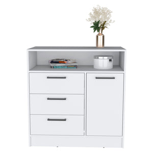 English Elm Dresser with Spacious 3-Drawer and Single-Door Cabinet, Engineered Wood, Sleek Modern Storage Design White 38 L x 25 W x 4 H B097S00093