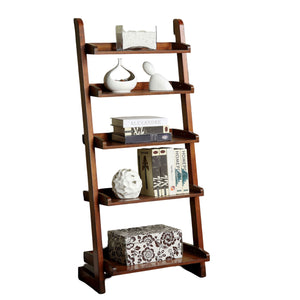 English Elm Antique Oak 5-Tier Ladder Shelf 55"H Solid Wood Transitional Display & Bookcase for Living Room B011P191546