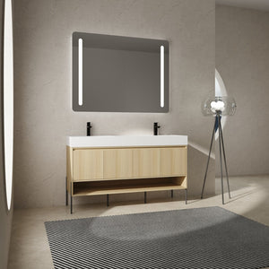 English Elm 60" Oak Bathroom Vanity Combo with Resin Basin, 4-Door Storage, Multi-Layer Wood Frame, Modern Elegance W1972S00011