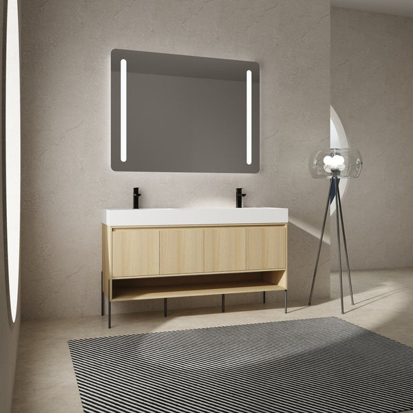 English Elm 60" Oak Bathroom Vanity Combo with Resin Basin, 4-Door Storage, Multi-Layer Wood Frame, Modern Elegance W1972S00011