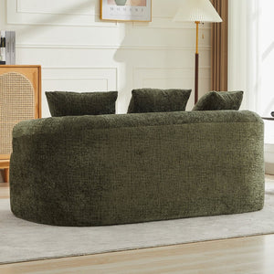 English Elm Curved Chenille Loveseat with Memory Foam Seating and Three Pillows for Compact Spaces Olive Green W2915P324471