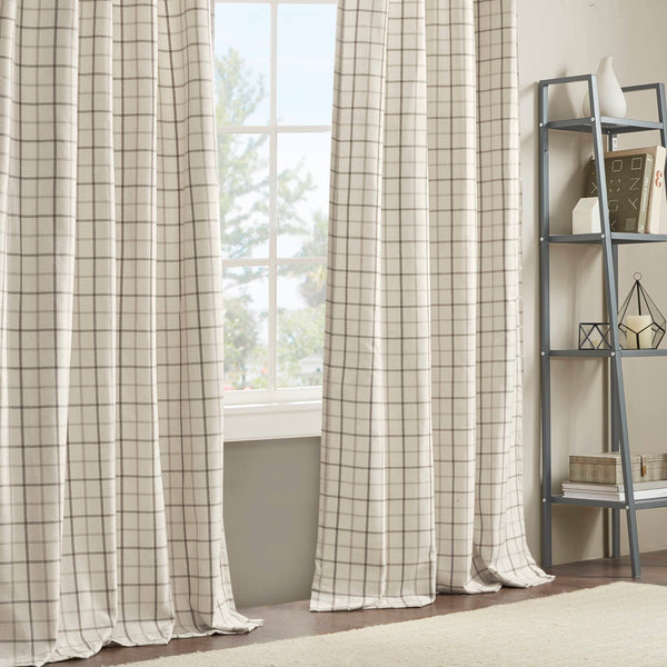 JLA Home Madison Park - Plaid Yarn-Dyed Grey Curtain Panel with Fleece Backing for Insulation, Privacy, Rustic Charm Natural MP40-6763
