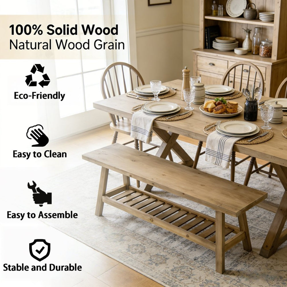 English Elm 43" Farmhouse Cedar Entryway Bench with Lower Shelf Distressed Rustic Wood Seating W3204P453623