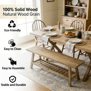 English Elm 43" Farmhouse Cedar Entryway Bench with Lower Shelf Distressed Rustic Wood Seating W3204P453623
