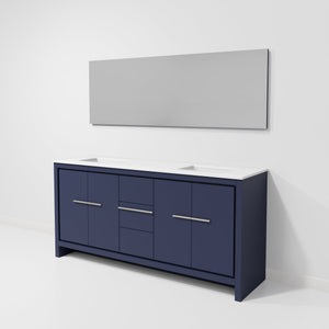 English Elm Navy Blue Double Bath Vanity Set With White Quartz Top & 70" Mirror - Modern Storage Solution! B2731S01499