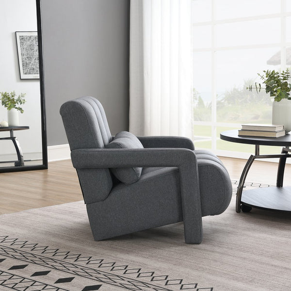English Elm Modern Upholstered accent chair with plush linen cushioning and pillow — compact, stylish seating for living spaces DARK GREY W2671P192566