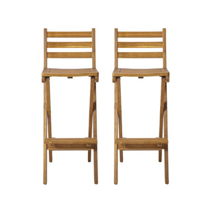 English Elm Outdoor Acacia Folding Barstools Solid Wood Teak Finish Weather Resistant Set of 2 N772P387172B