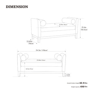 English Elm 54.3"w Boucle Upholstered Bench with Bolster Pillows Pocket Spring Cushion Wood Legs W3188P410646