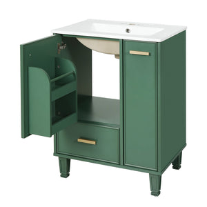 English Elm Christopher Knight Home® - 24" Bathroom Vanity with Ceramic Sink, Solid Wood Frame, Soft-Close Drawers & Ample Storage Appeal Green N759P269734F
