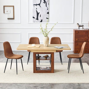 English Elm Scalable Extendable Dining Set Wood Grain Table with Tech Fabric Chairs Modern Luxe W1151S04669