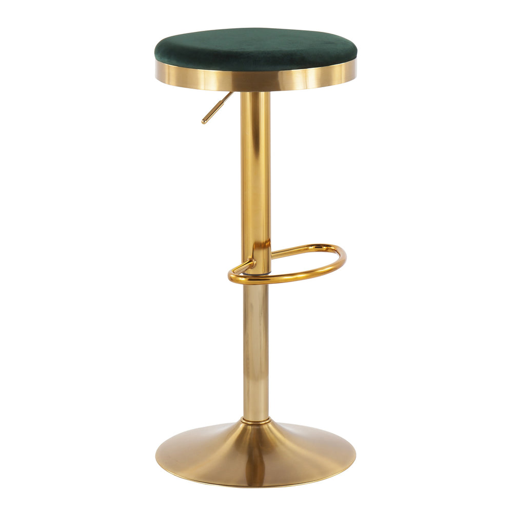 English Elm Dakota Glam Upholstered Adjustable Barstool with Gold Steel Frame and Velvet Seat, 360° Swivel Pair Green B202P222286