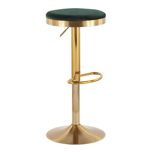 English Elm Dakota Glam Upholstered Adjustable Barstool with Gold Steel Frame and Velvet Seat, 360° Swivel Pair Green B202P222286