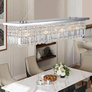 English Elm Modern Crystal Chandelier Rectangular 8-Light Raindrop Pendant for Kitchen Island Dining Room Chrome W2312P368688
