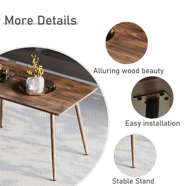English Elm 47" Modern minimalist MDF dining table with sturdy metal legs, waterproof scratch-resistant top, 51.6" x 30.5" Walnut W2189133892