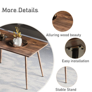 English Elm Modern MDF Rectangle Table Walnut Top with Black Metal Legs — Sturdy, Waterproof, Multiuse 51.6"x30.5" W2189P243126